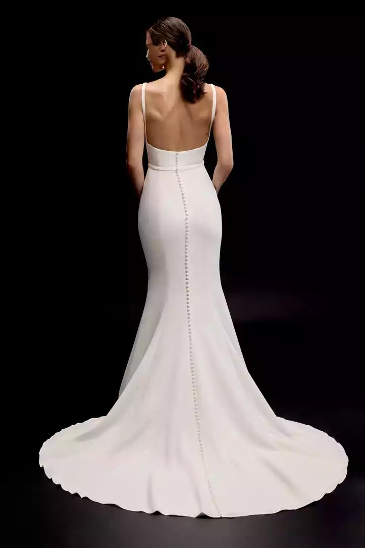 Minimalist Fit and Flare Wedding Gown with Square Neckline Wedding Dress