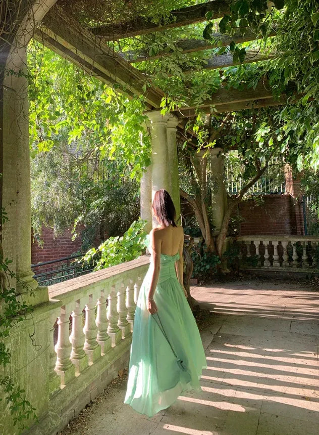 Mint Green Ruched Spaghetti Strap Chiffon Maxi Dress