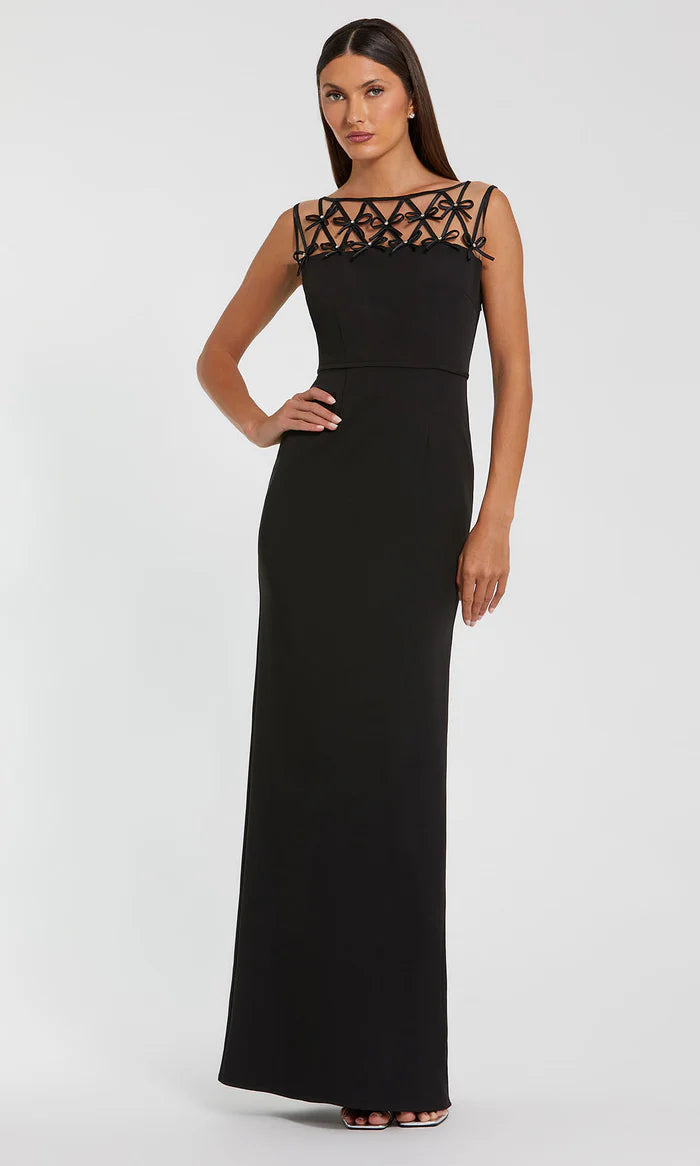 Modern Sheath Bateau-Neck Cutout-Sleeve-Zip-Back Black Crepe Floor-Length Mother of the Bride Dresses