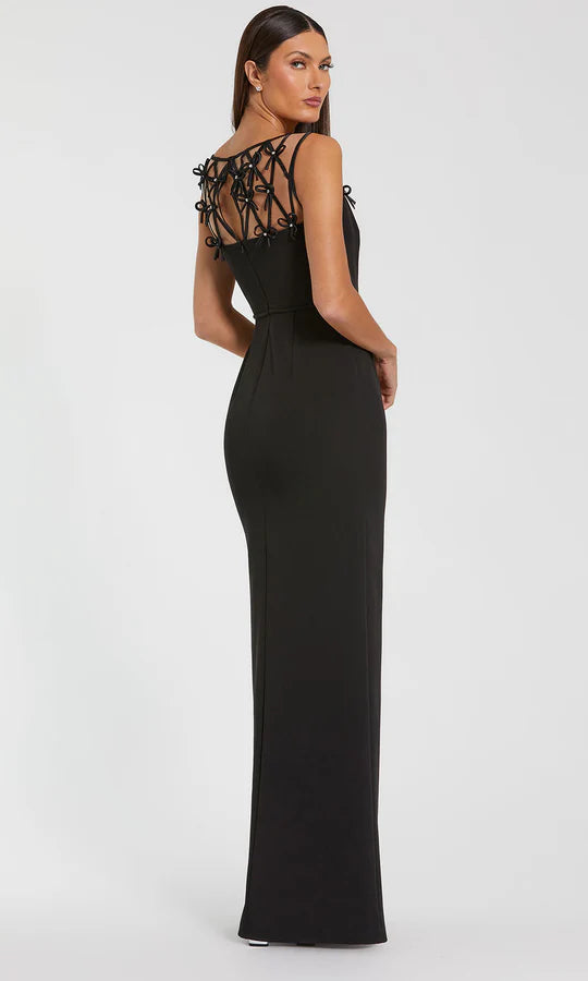 Modern Sheath Bateau-Neck Cutout-Sleeve-Zip-Back Black Crepe Floor-Length Mother of the Bride Dresses