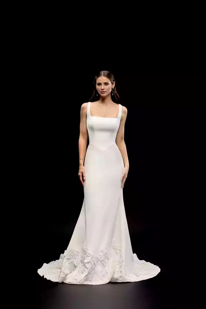 Modern Crepe Fit and Flare Gown  Appliqués Wedding Dress