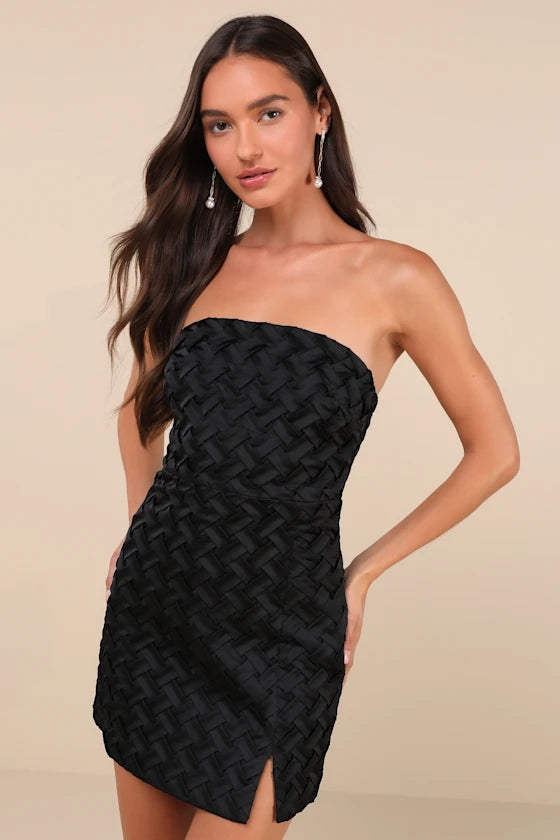 Modern Event Woven Texture Strapless Bodycon Mini Dress Homecoming Dresses