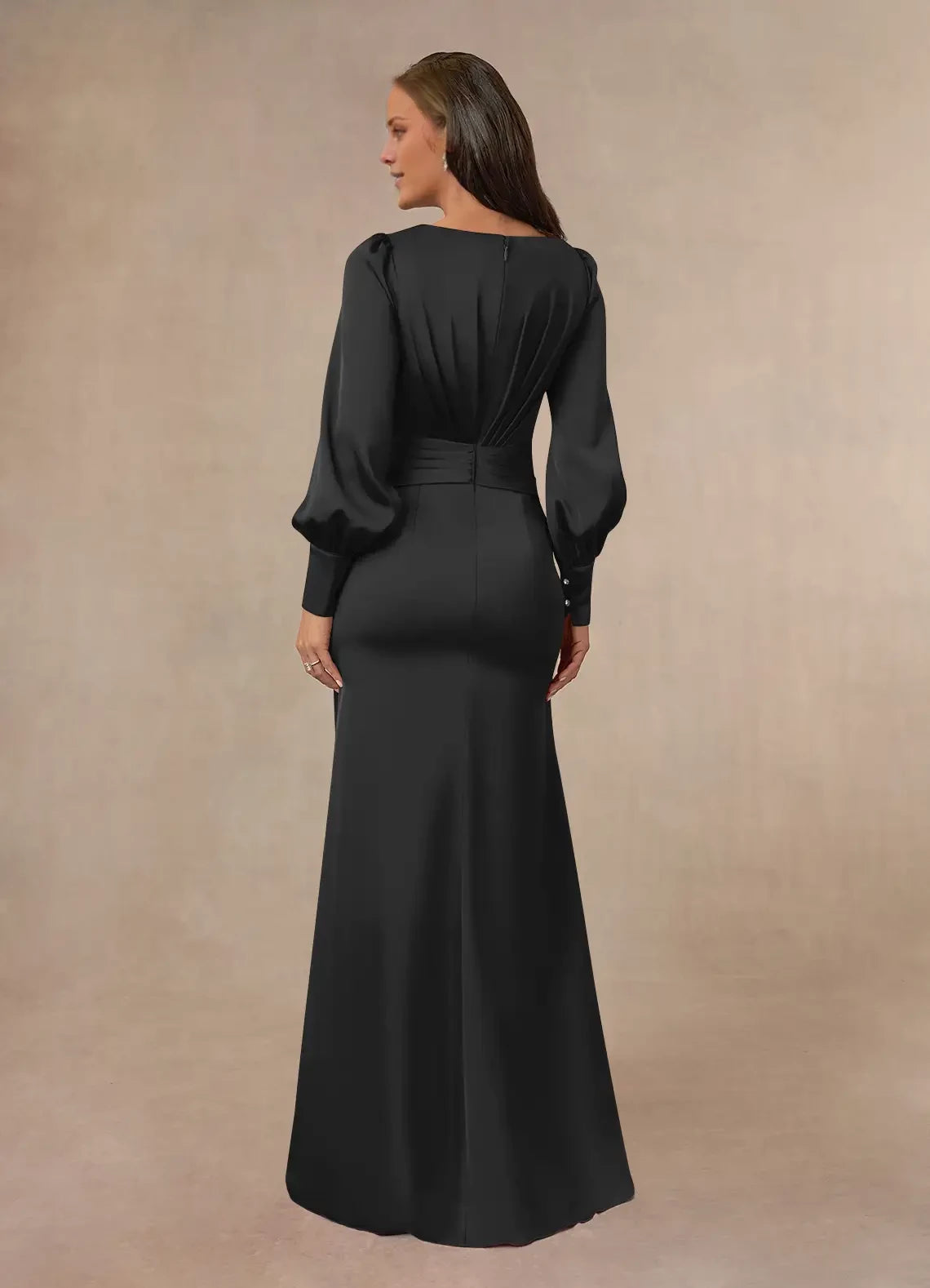 Modern Mermaid V Neck Long Sleeve Back Zip Floor-Length Mother of the Bride Dress