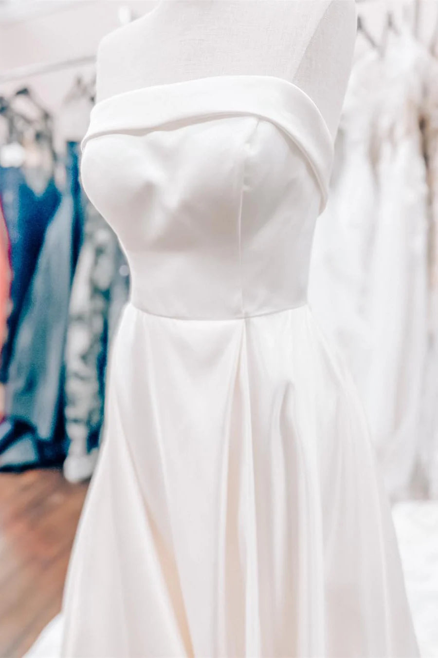 Modern Wedding Dress with Strapless Neckline, Back Bows and A-Line Train