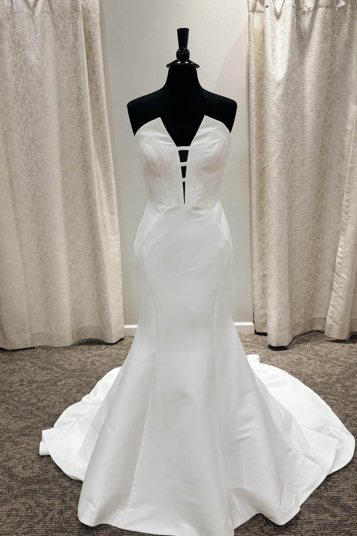 Modern Wedding Dress with Strapless Neckline, Illusion Cutout and Mermaid Train