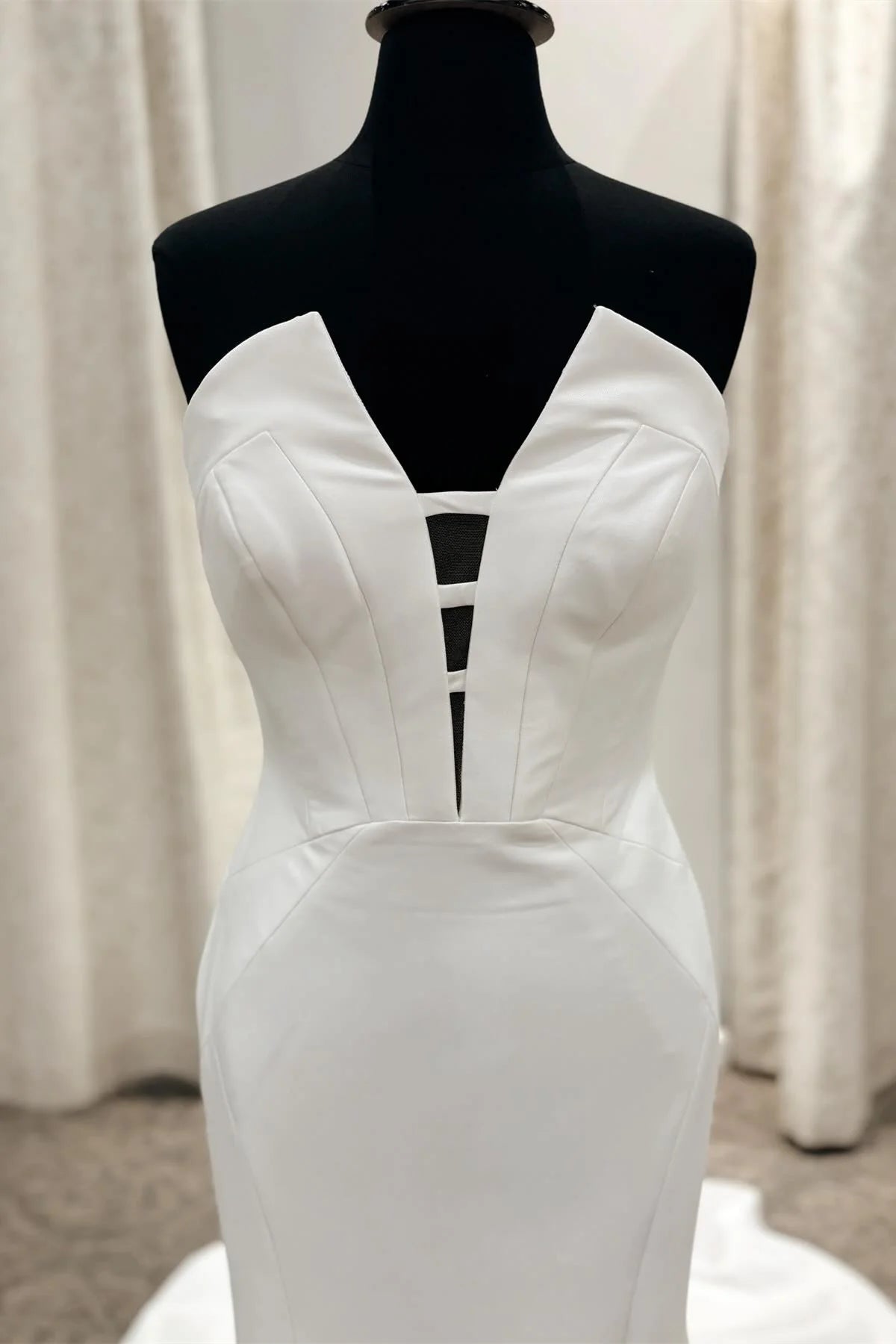 Modern Wedding Dress with Strapless Neckline, Illusion Cutout and Mermaid Train