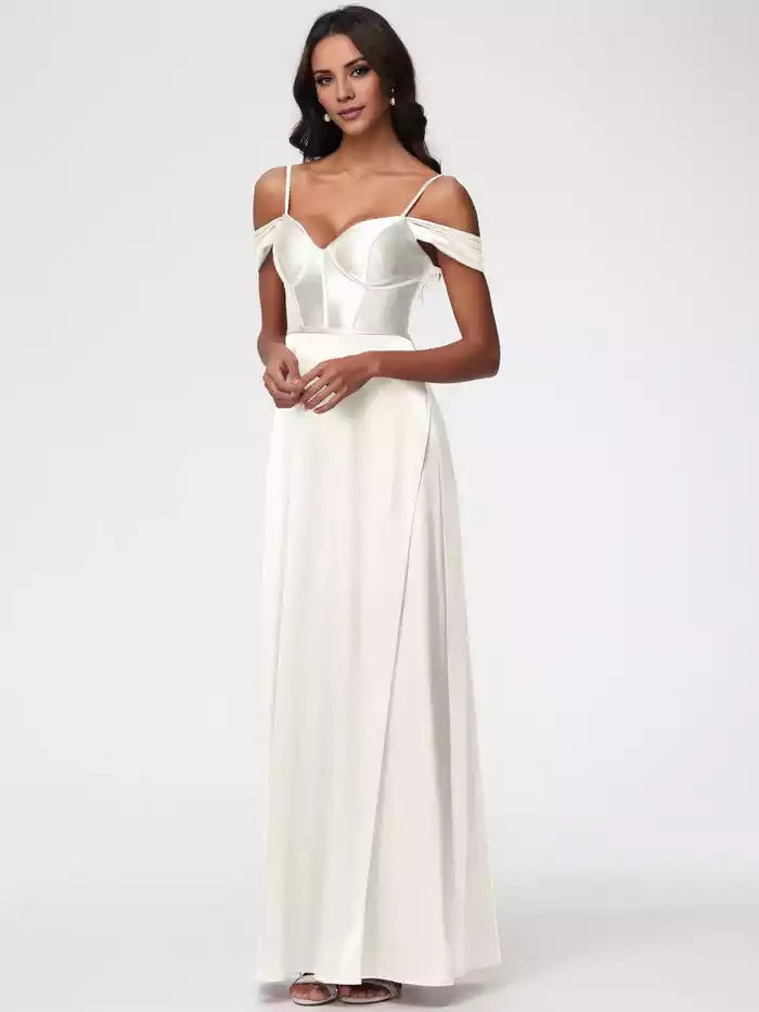 Mulberry Color Prom Dresses Off The Shoulder Sweetheart  Straps Long Satin Prom Dress