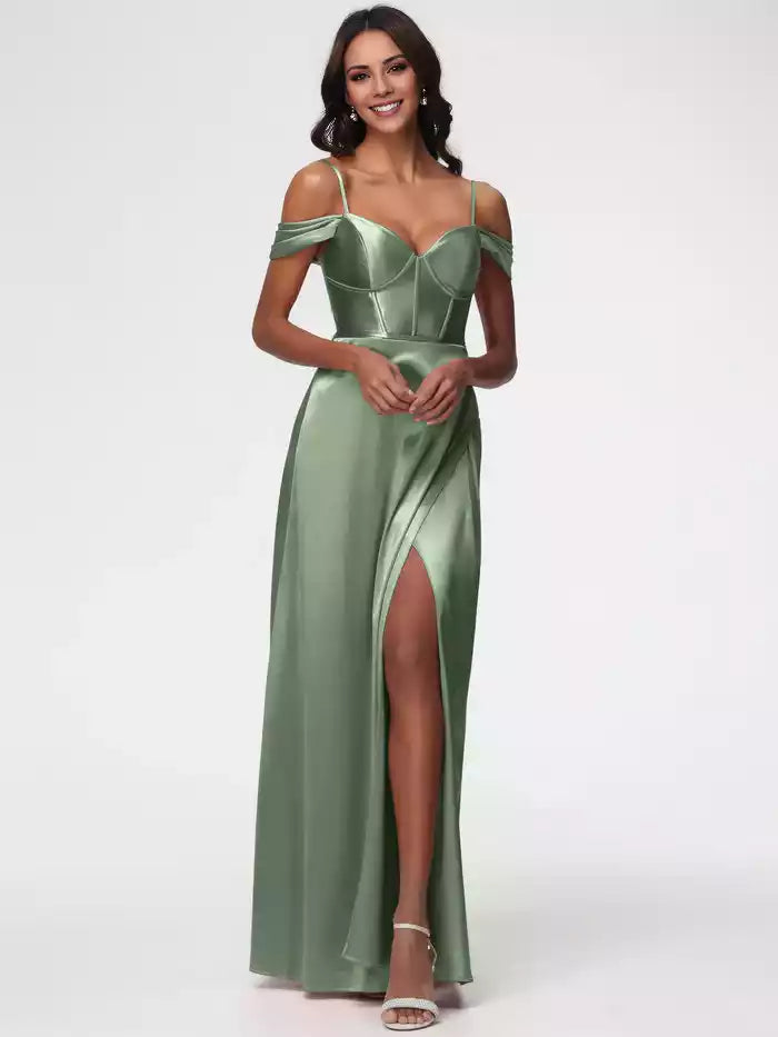 Mulberry Color Prom Dresses Off The Shoulder Sweetheart  Straps Long Satin Prom Dress