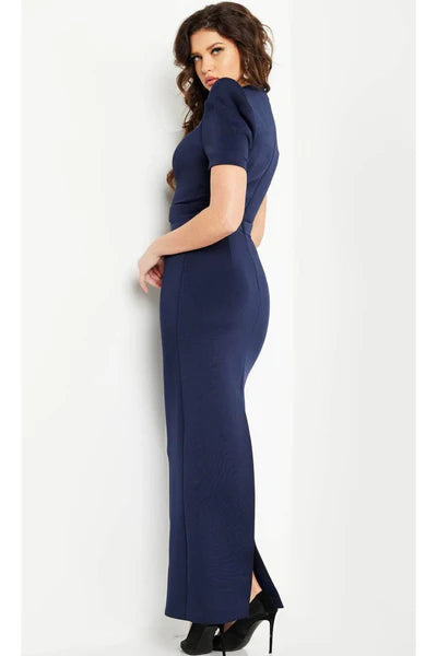 Navy Elegant Puff Sleeve Column Gown Mother of the Bride Dresses