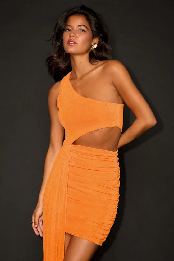Neila One-Shoulder Cutout Sash Mini Dress Homecoming Dress