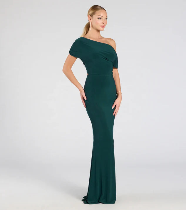 Off-Shoulder Cutout Floor Length Mermaid Formal Dress Evening Dress