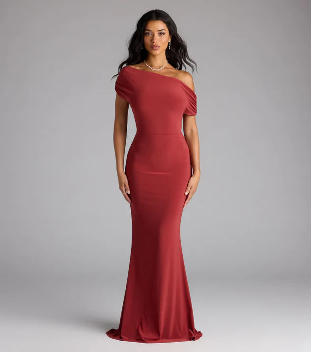 Off-Shoulder Cutout Floor Length Mermaid Formal Dress Evening Dress