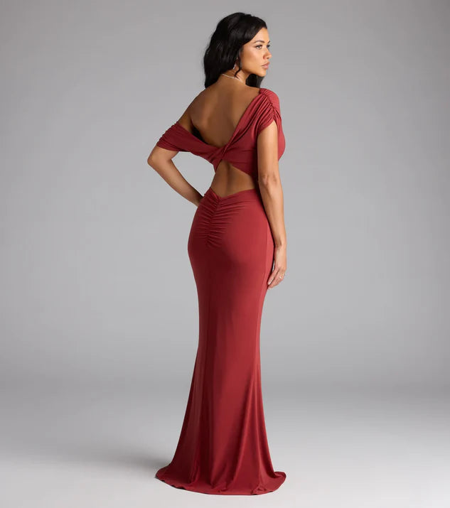 Off-Shoulder Cutout Floor Length Mermaid Formal Dress Evening Dress