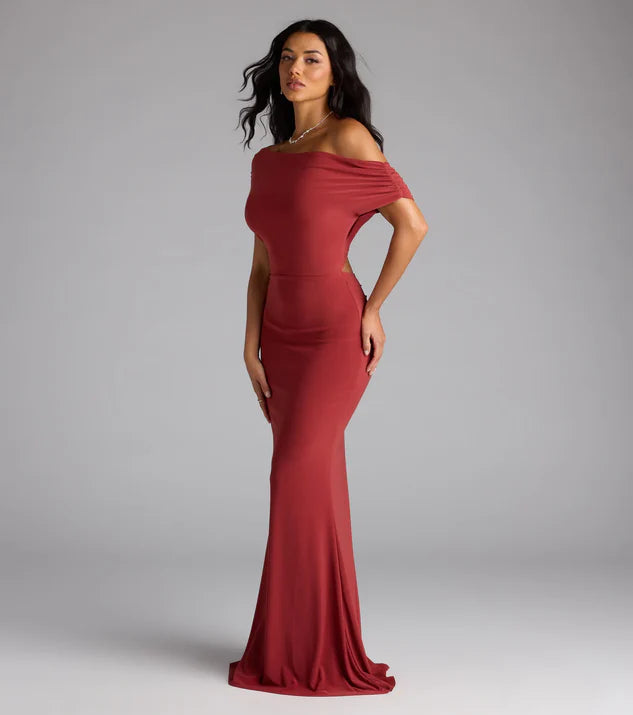 Off-Shoulder Cutout Floor Length Mermaid Formal Dress Evening Dress