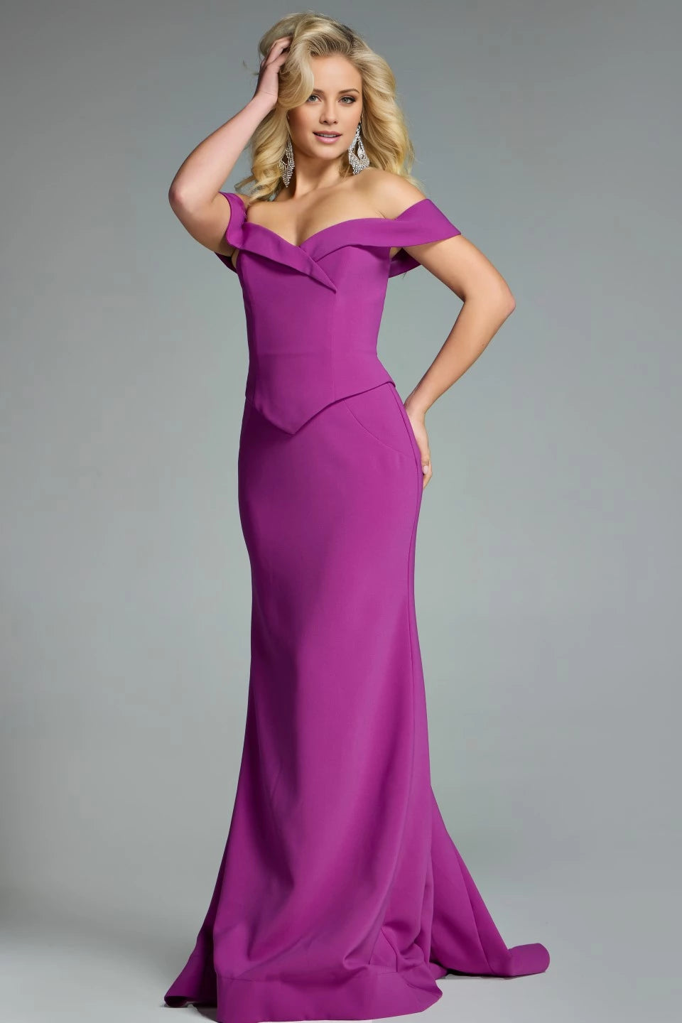 Off-Shoulder Fitted Gown with Folded Neckline Evening Dresses