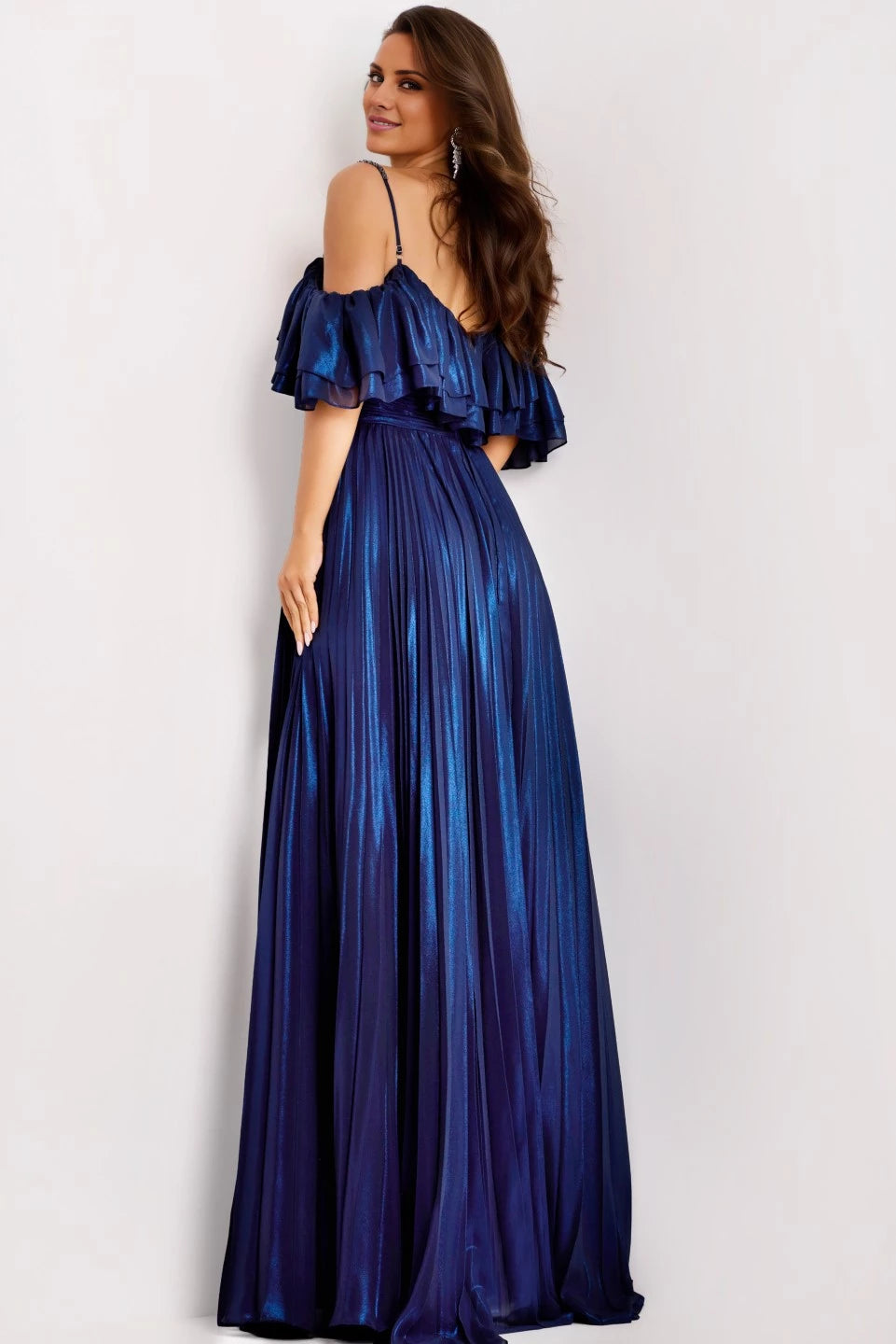 Off-The-Shoulder A-Line Gown with Ruffled Bodice Evening Dresses