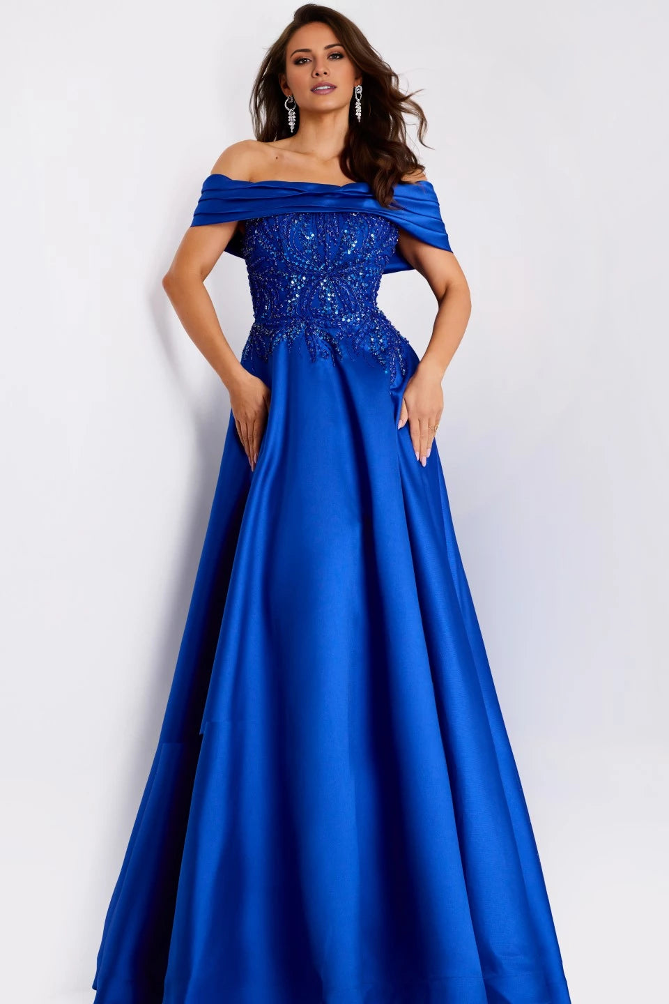 Off-the-Shoulder A-Line Gown with Embellished Bodice  Evening Dresses