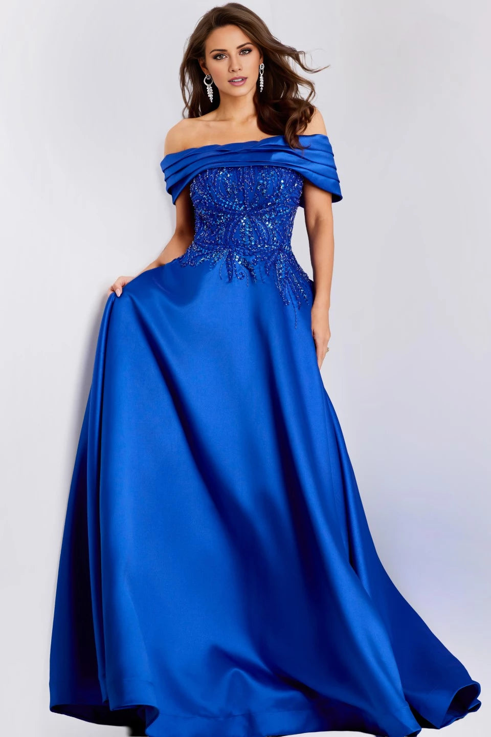 Off-the-Shoulder A-Line Gown with Embellished Bodice  Evening Dresses