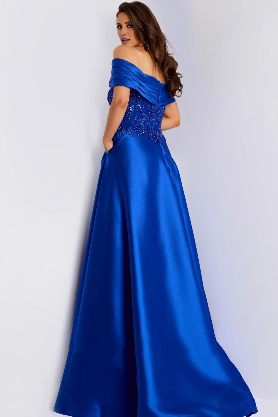 Off-the-Shoulder A-Line Gown with Embellished Bodice  Evening Dresses