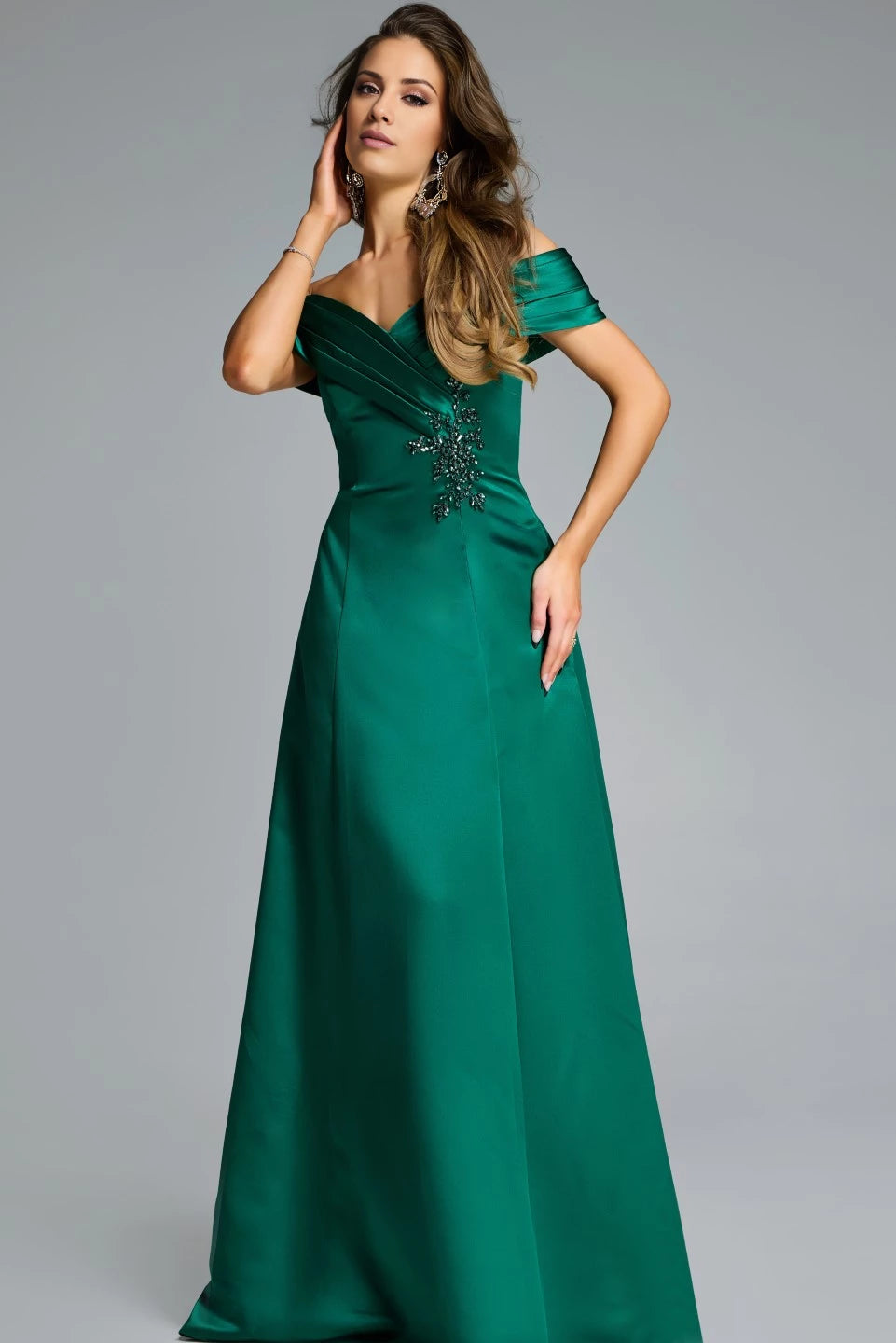 Off-the-Shoulder A-Line Gown with Embellished Detail Evening Dresses