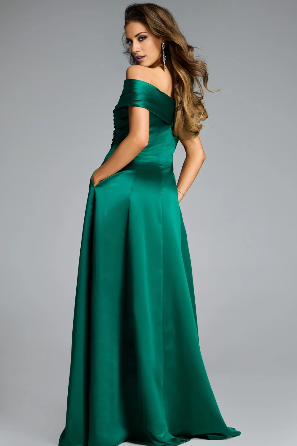 Off-the-Shoulder A-Line Gown with Embellished Detail Evening Dresses