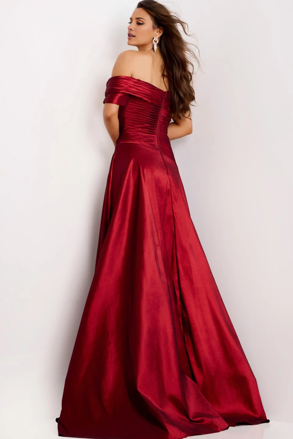Off-the-Shoulder A-Line Gown with Pleated Bodice Evening Dresses