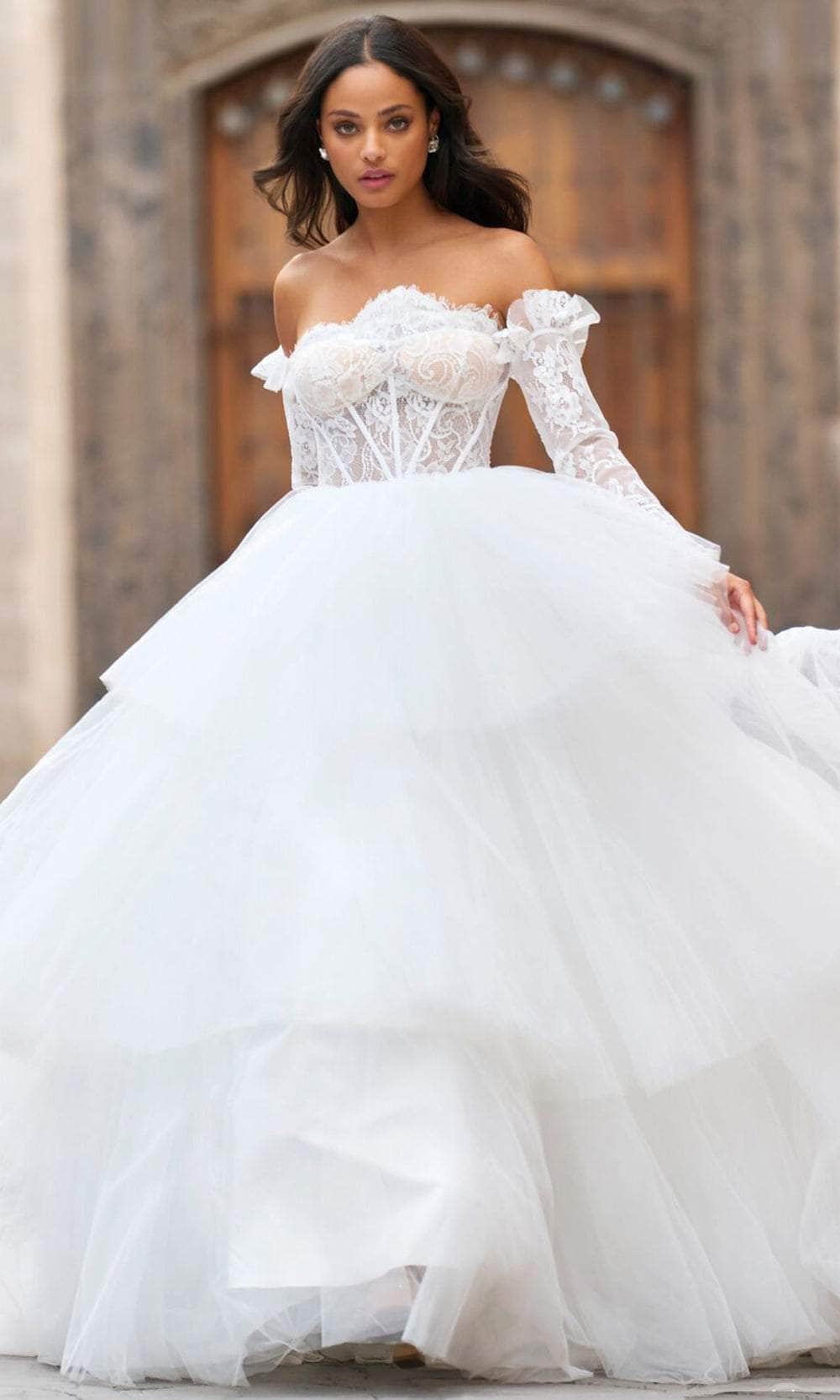 Off-the-Shoulder  Applique Frilled Gown Wedding Dresses