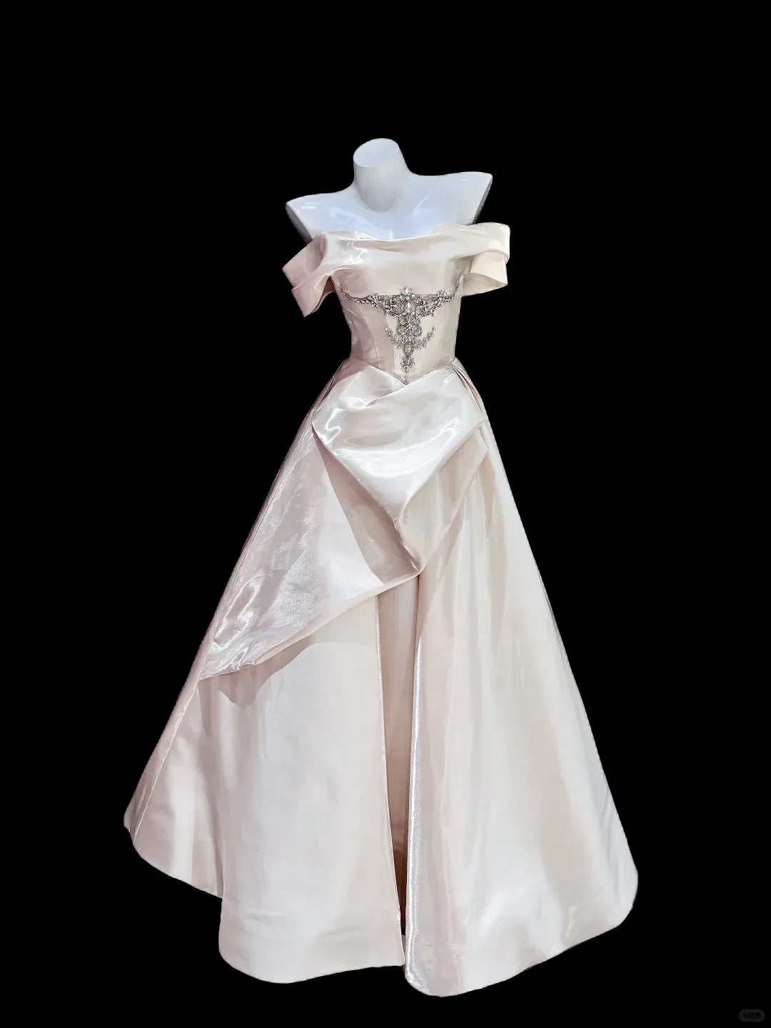 Off-the-Shoulder Corset Bridal Dress with Draped Skirt