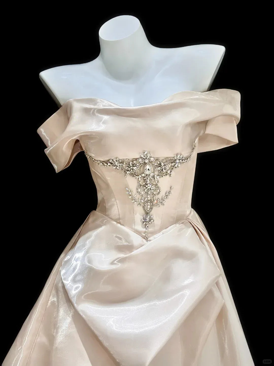 Off-the-Shoulder Corset Bridal Dress with Draped Skirt