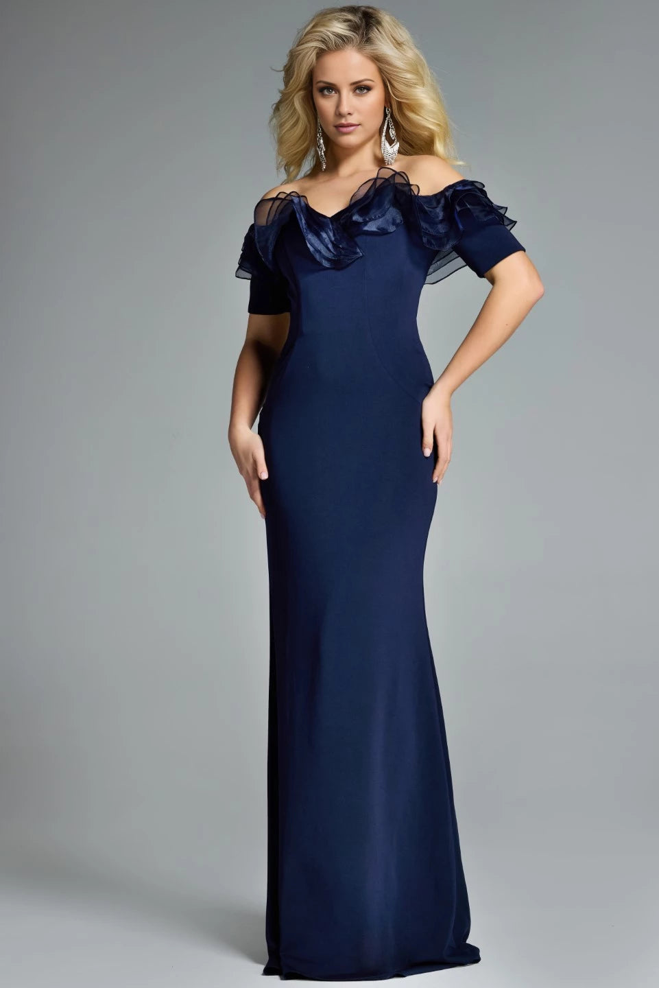 Off-the-Shoulder Floor-Length Gown with Ruffle Detail Evening Dresses