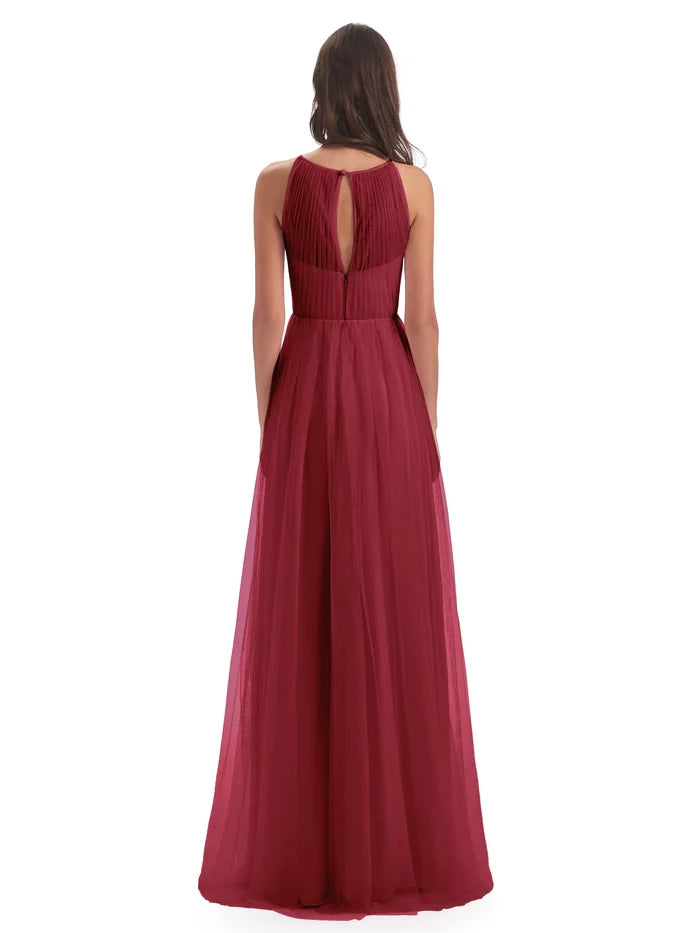 Off-the-Shoulder Floor Length Halter Tulle Bridesmaid Dresses