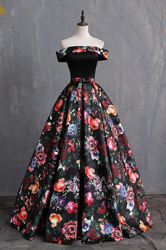 Off-the-Shoulder Lace-Up Bodice Evening Dress with Satin Skirt & Maxi Length