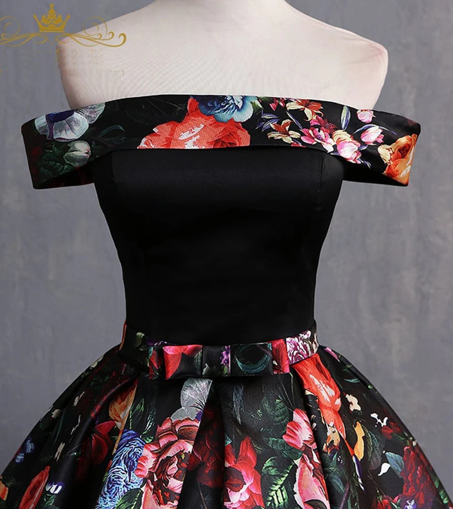 Off-the-Shoulder Lace-Up Bodice Evening Dress with Satin Skirt & Maxi Length