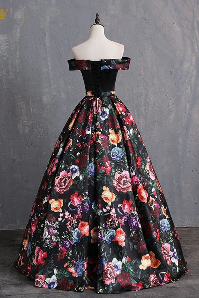 Off-the-Shoulder Lace-Up Bodice Evening Dress with Satin Skirt & Maxi Length