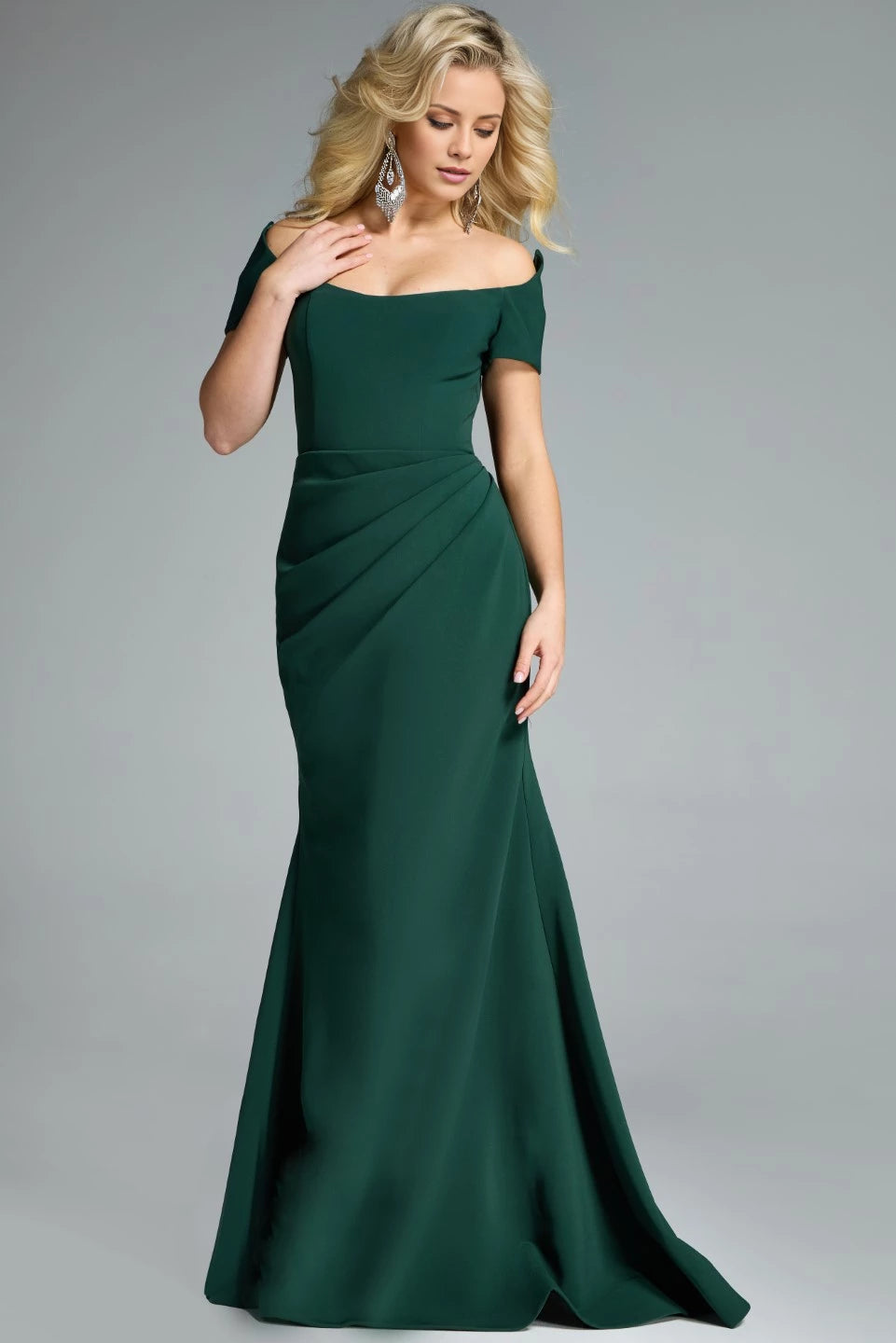 Off-the-Shoulder Ruched Gown with Mermaid Silhouette