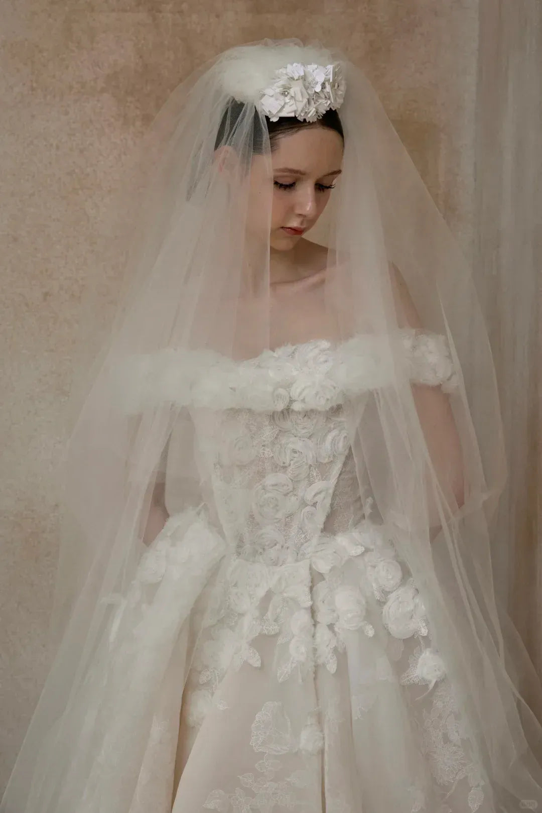 Off-the-Shoulder Sweetheart Neck Bridal Gown with Cathedral Train