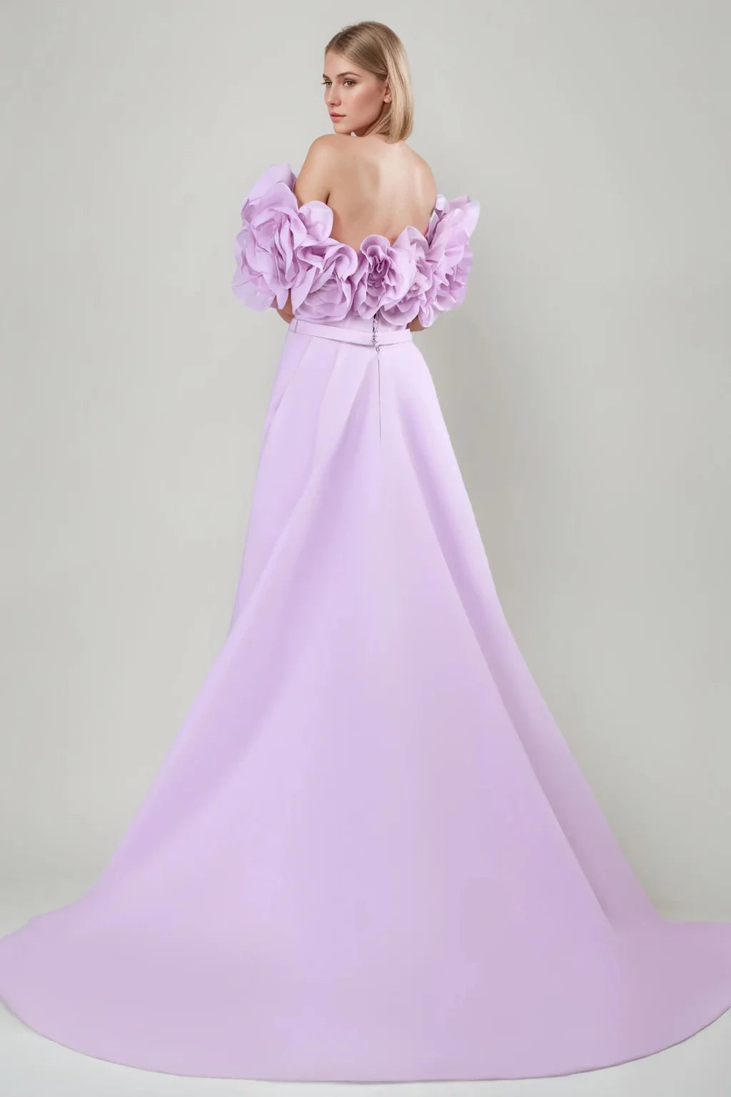 Off Shoulder 3D Floral Evening Dress High Slit Train A Line Formal Gown