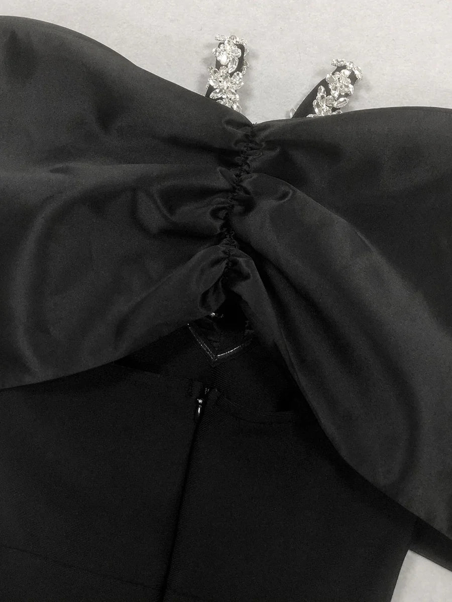 Off Shoulder Crystal Halter Neck Evening Dress Oversized Satin Bow Bodycon Mermaid Floor Length Formal Party Prom Gown with Back Slit