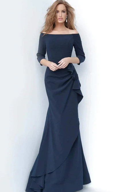 Off Shoulder long sleeve Drape Crepe Mother of the Bride Dresses