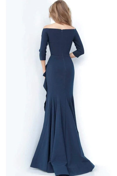 Off Shoulder long sleeve Drape Crepe Mother of the Bride Dresses