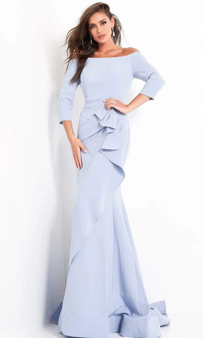Off Shoulder long sleeve Drape Crepe Mother of the Bride Dresses