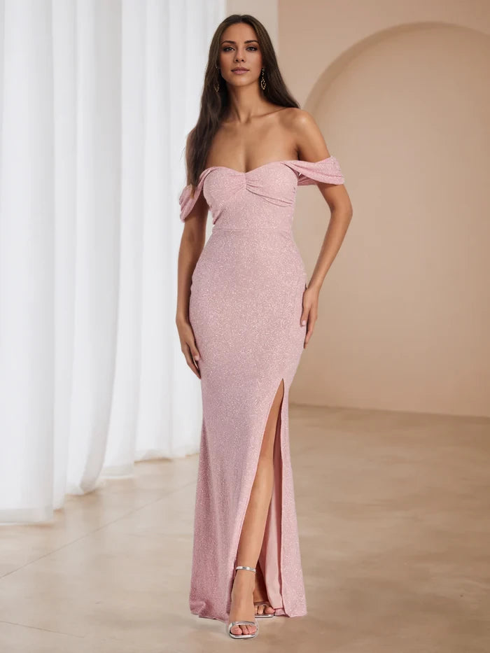 Off The Shoulder Blushing Pink Trumpet Mermaid Prom Dresses