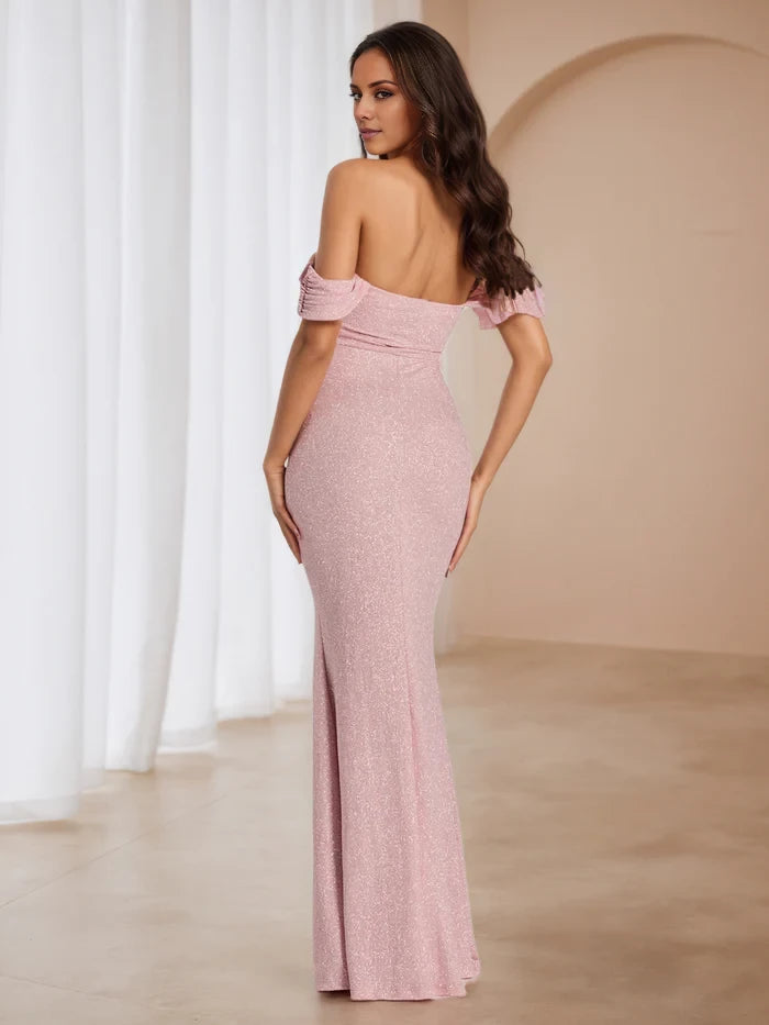 Off The Shoulder Blushing Pink Trumpet Mermaid Prom Dresses