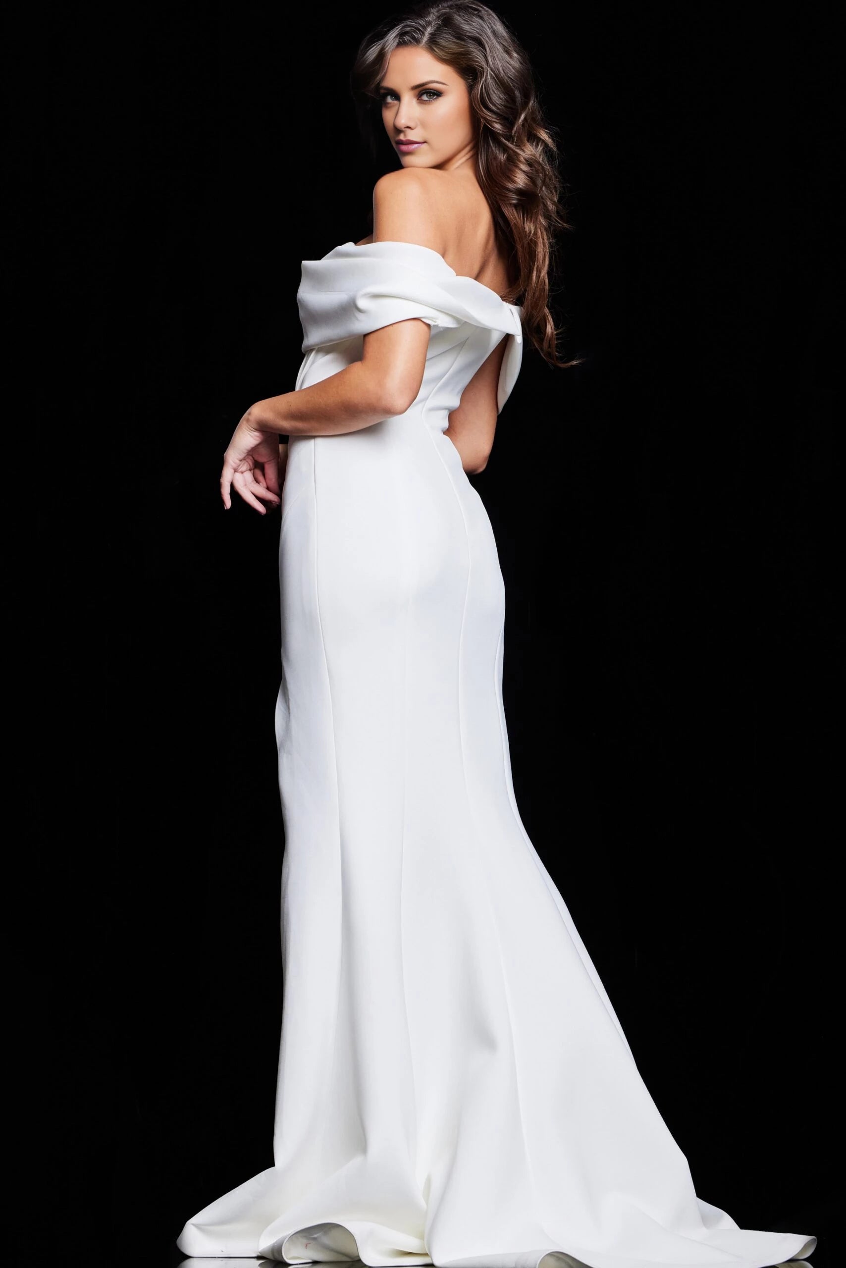 Off the Shoulder Split Fork Fitted Formal Dress Evening Dresses