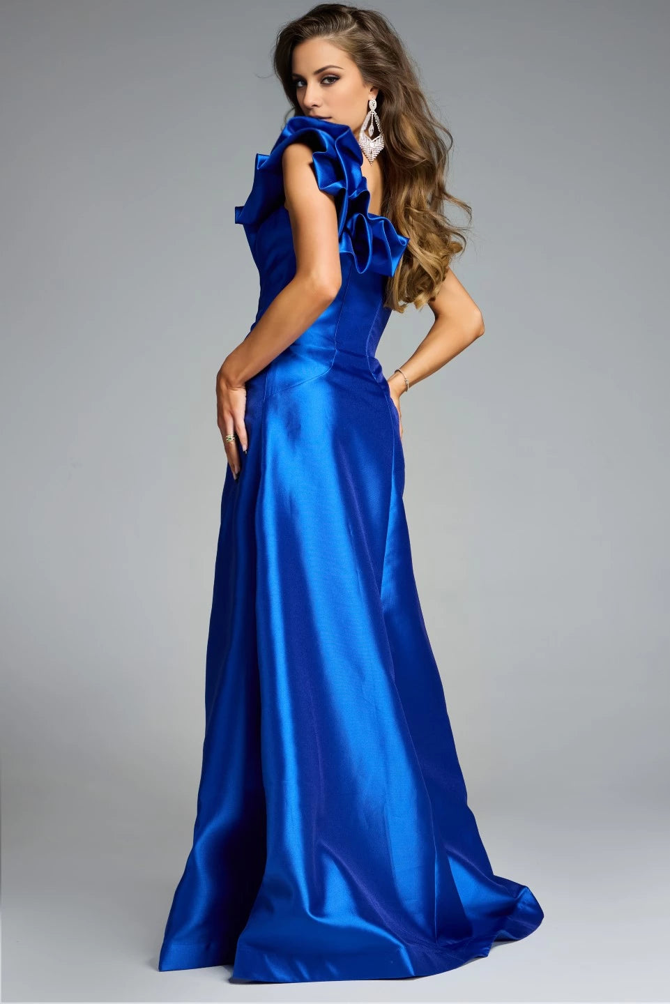 One-Shoulder A-Line Gown with Dramatic Ruffle Detail Evening Dresses
