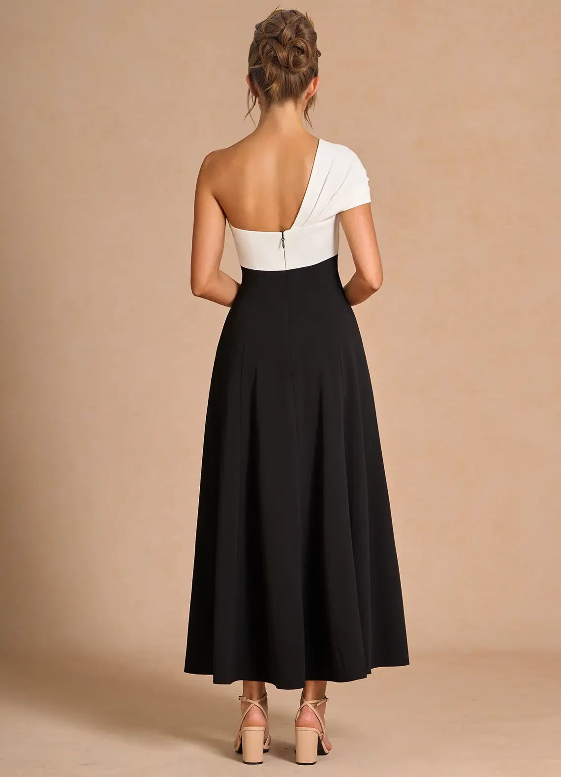 One-Shoulder Black Midi Dress Evening Dresses