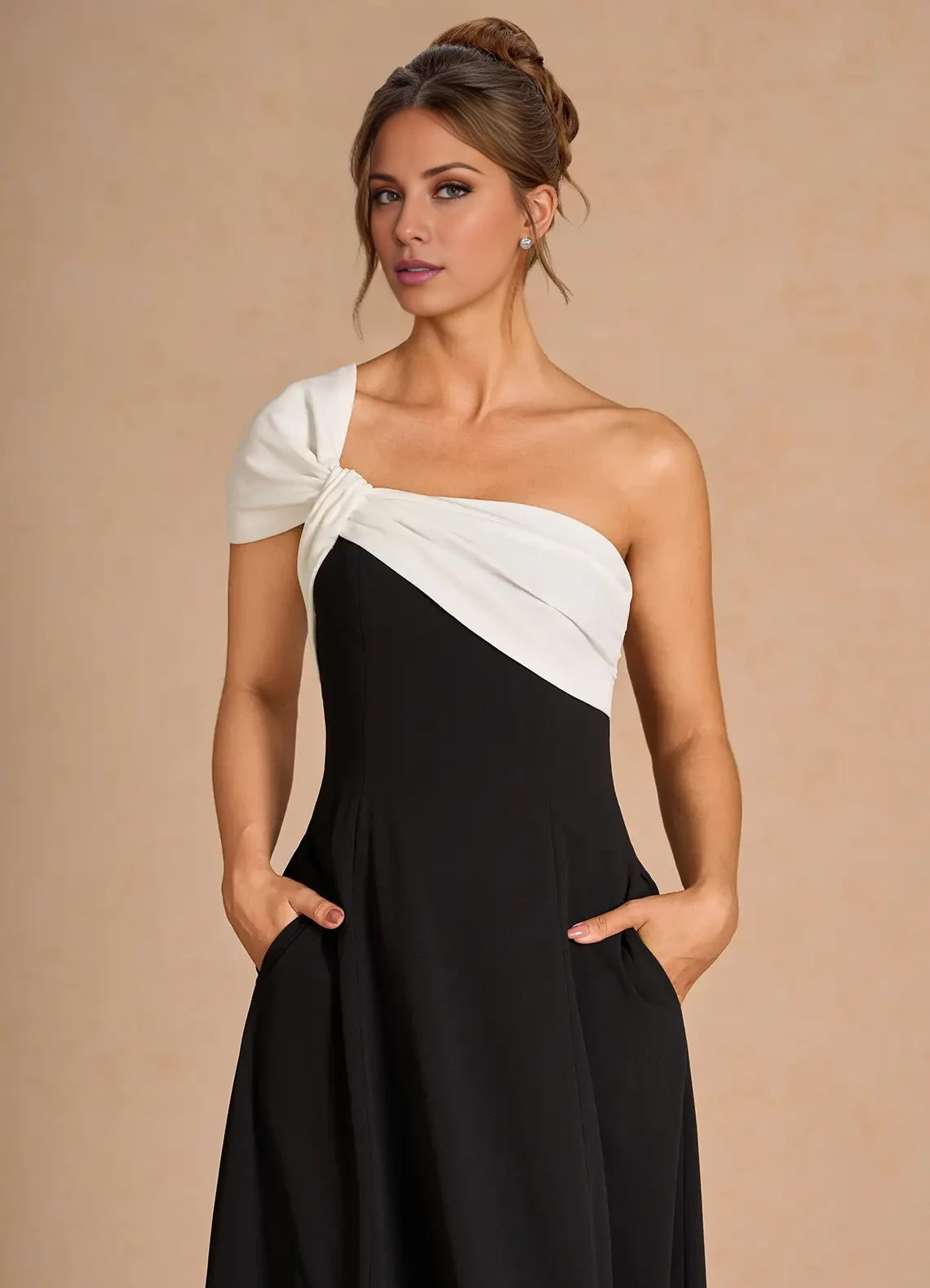 One-Shoulder Black Midi Dress Evening Dresses