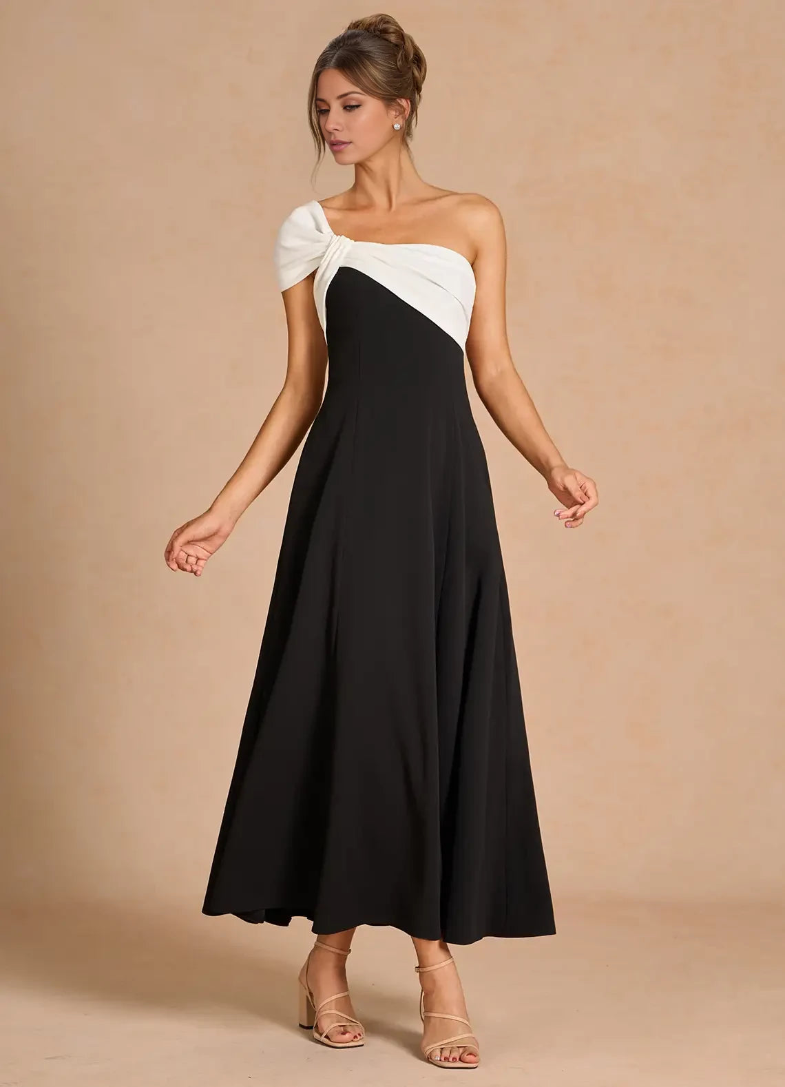 One-Shoulder Black Midi Dress Evening Dresses