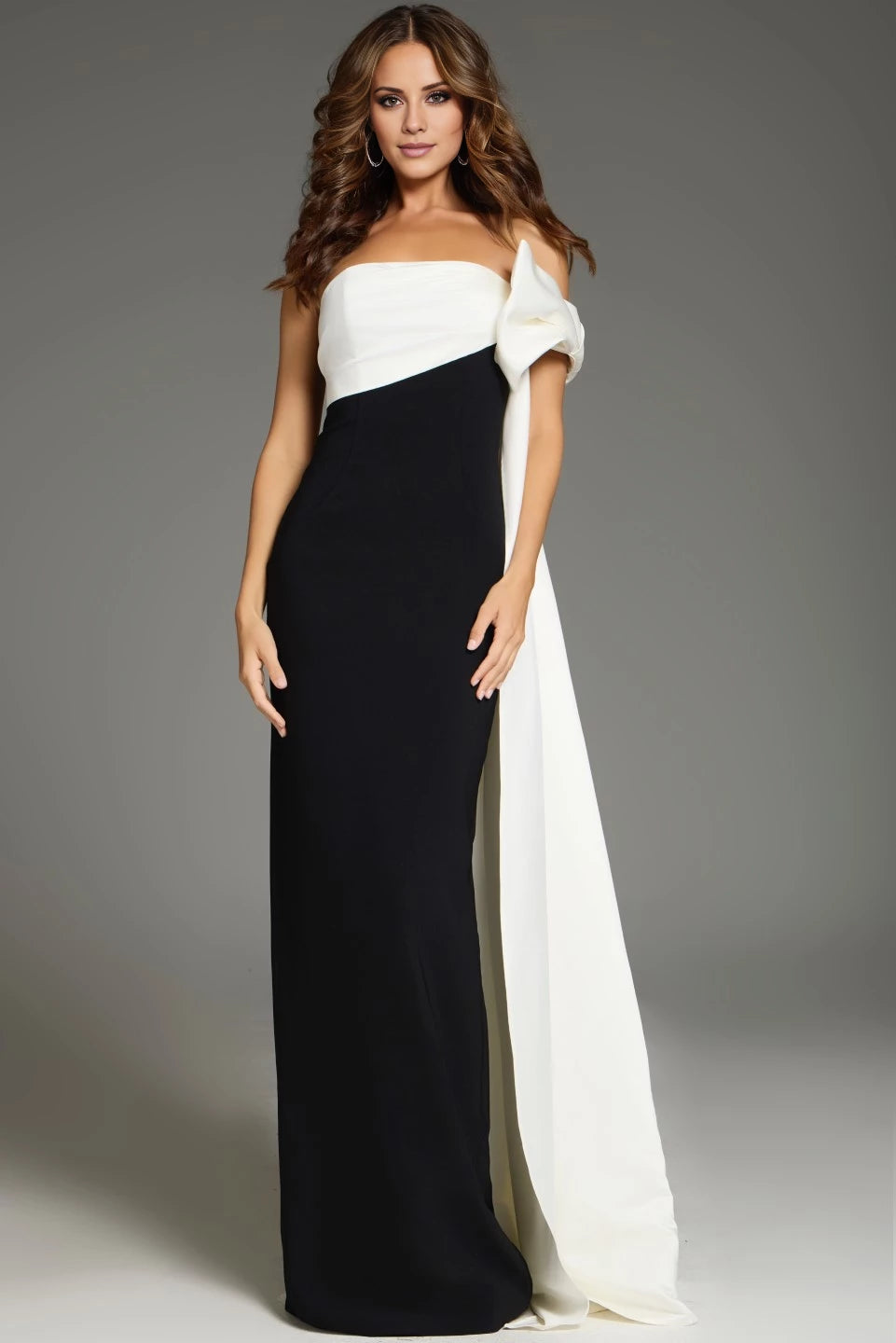 One-Shoulder Cape Gown with Elegant Bodice Evening Dresses