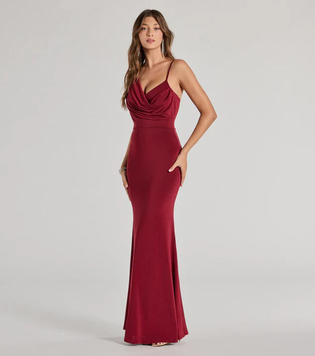 One-Shoulder Cowl Neck Wrap The Buttocks Mermaid Dress Evening Dress